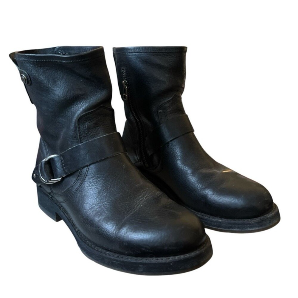 Olukai Nahaku Womens Biker Boots Black Leather Ankle Zip Buckle Size 9
